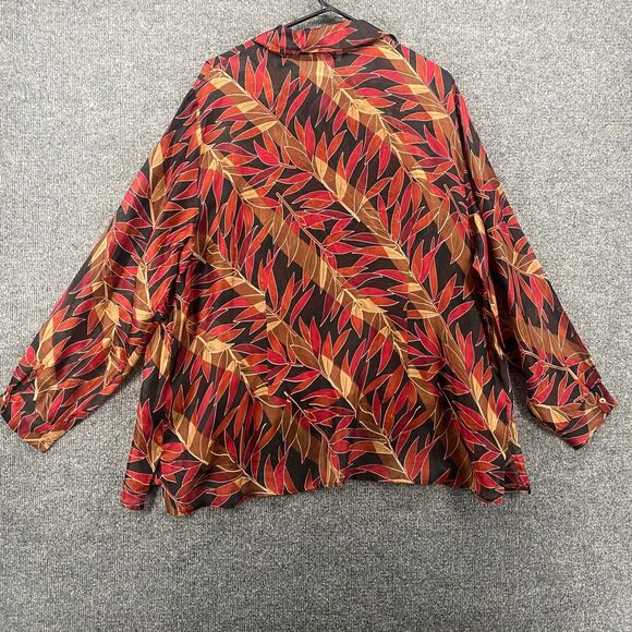 Robbie Bee Blouse Top Womens 18W Silk Leaf Print Button Up Ladies Vintage Fall - Picture 6 of 10